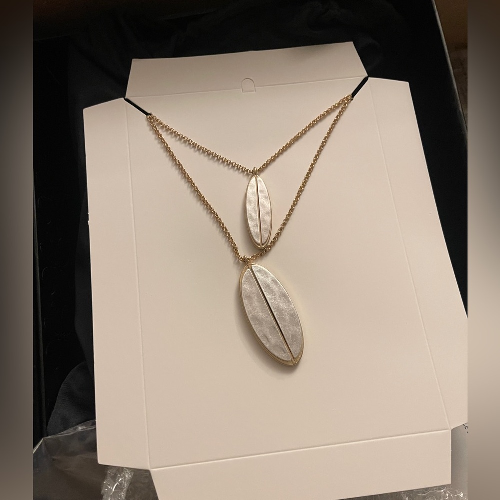 Elegant Gold and White Double Pendant Necklace - Picture 2 of 4